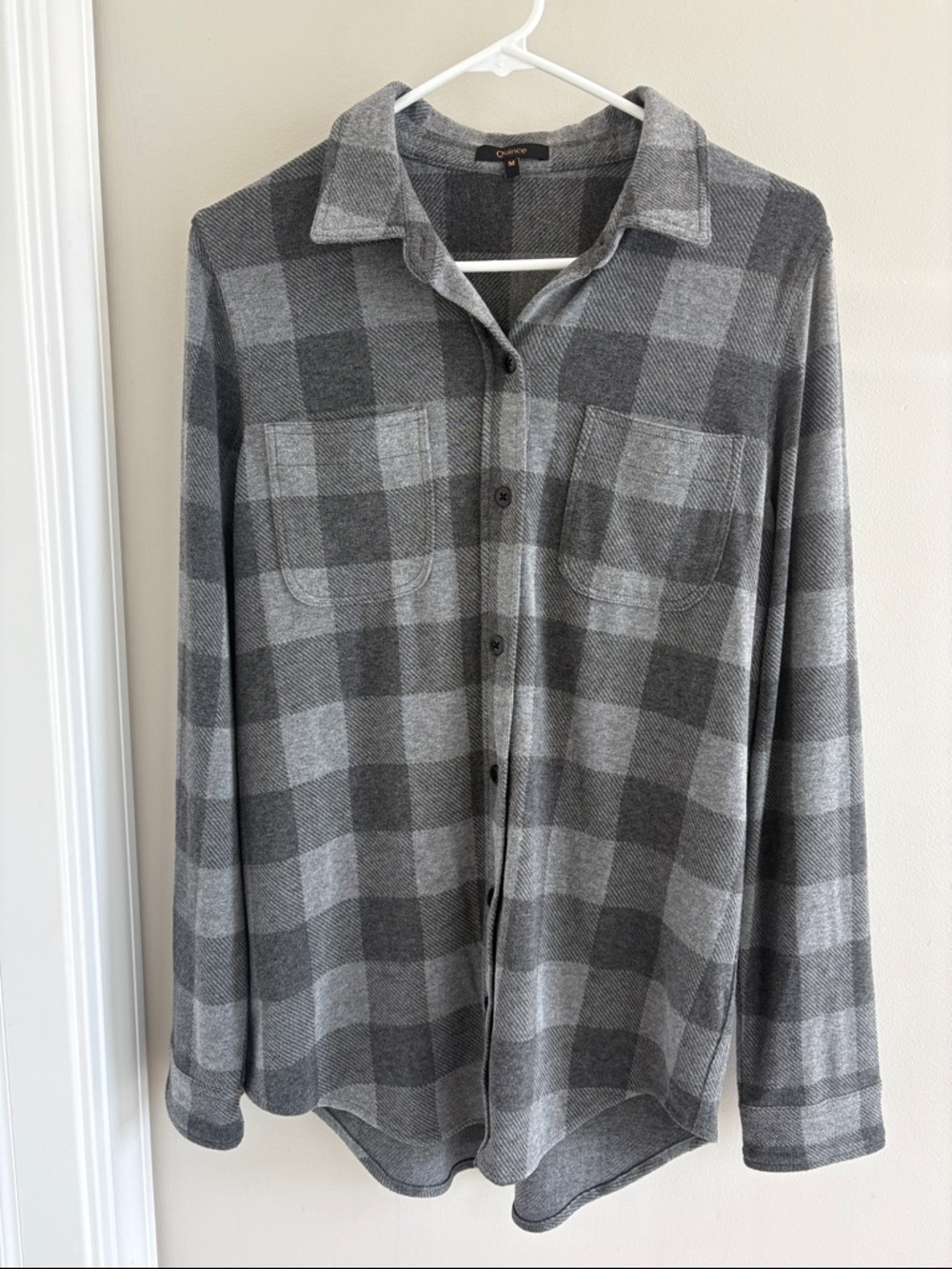 Quince Stretch Sweater Fleece Shirt Flannel Grey Size Medium